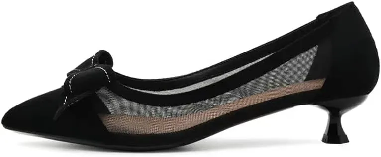 Dear Time Women's Formal Thin Heeled Slip-on Pumps Black Work Shoes,Breathable Sexy Low Heels with Simple Bowknot