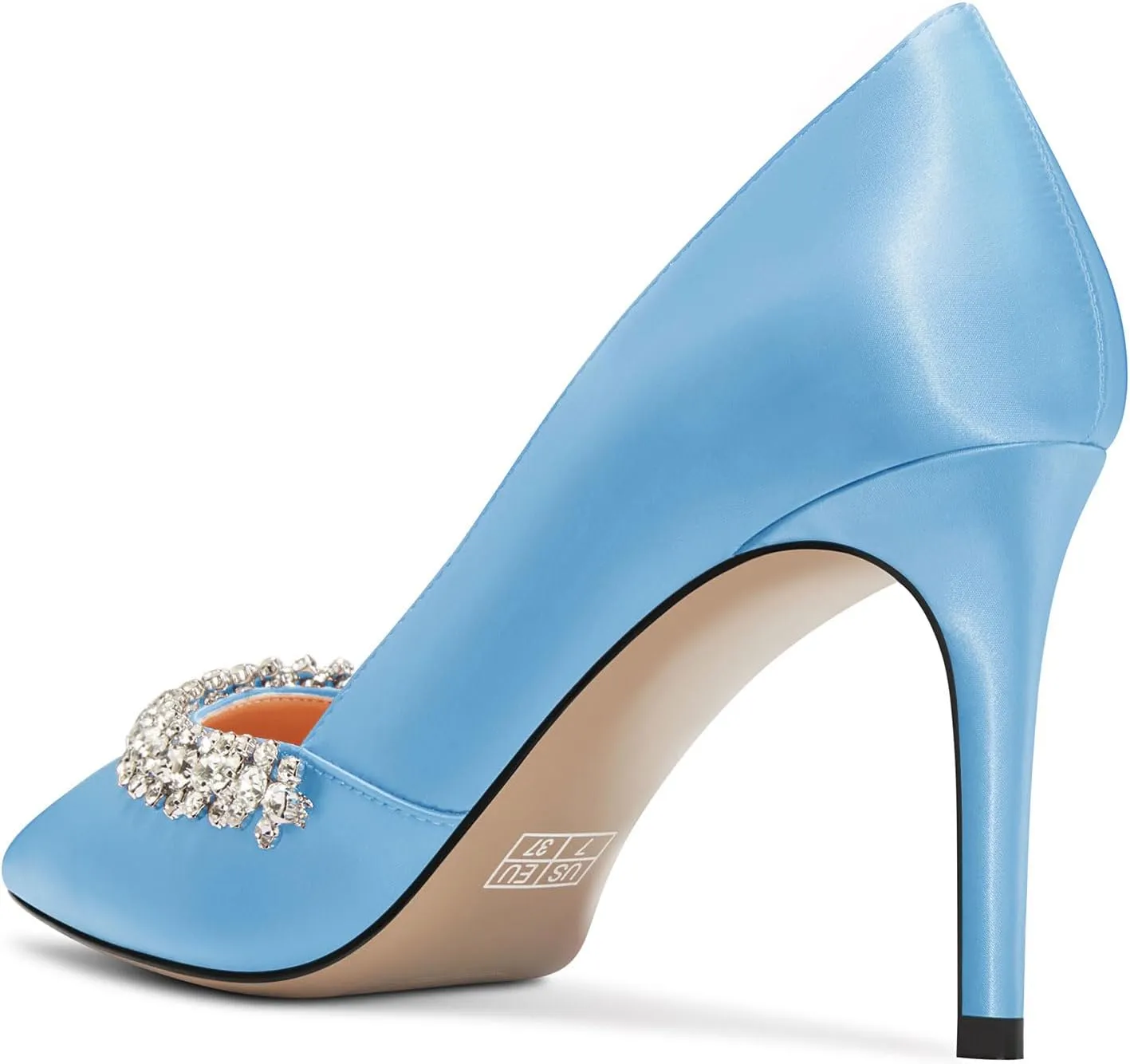 DearOnly Womens Mid Stiletto Heel Close Pointed Toe Slip-on Pumps Glitter Rhinestone Crystal Wedding Prom Shoes 3.2 Inches Heels