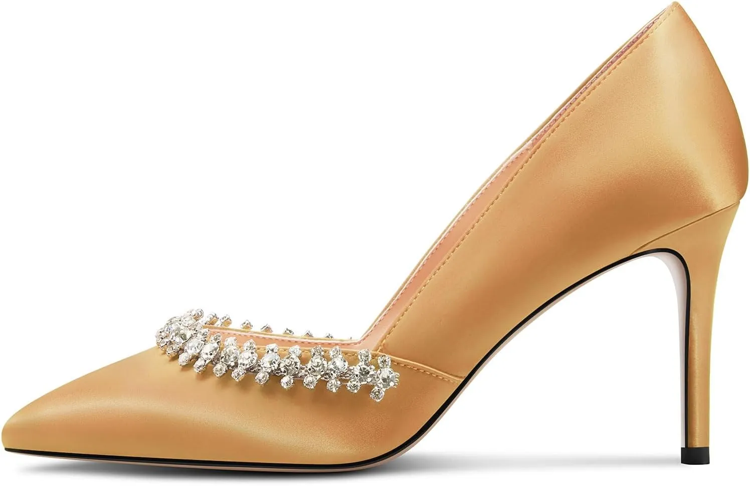 DearOnly Womens Mid Stiletto Heel Close Pointed Toe Slip-on Pumps Glitter Rhinestone Crystal Wedding Prom Shoes 3.2 Inches Heels