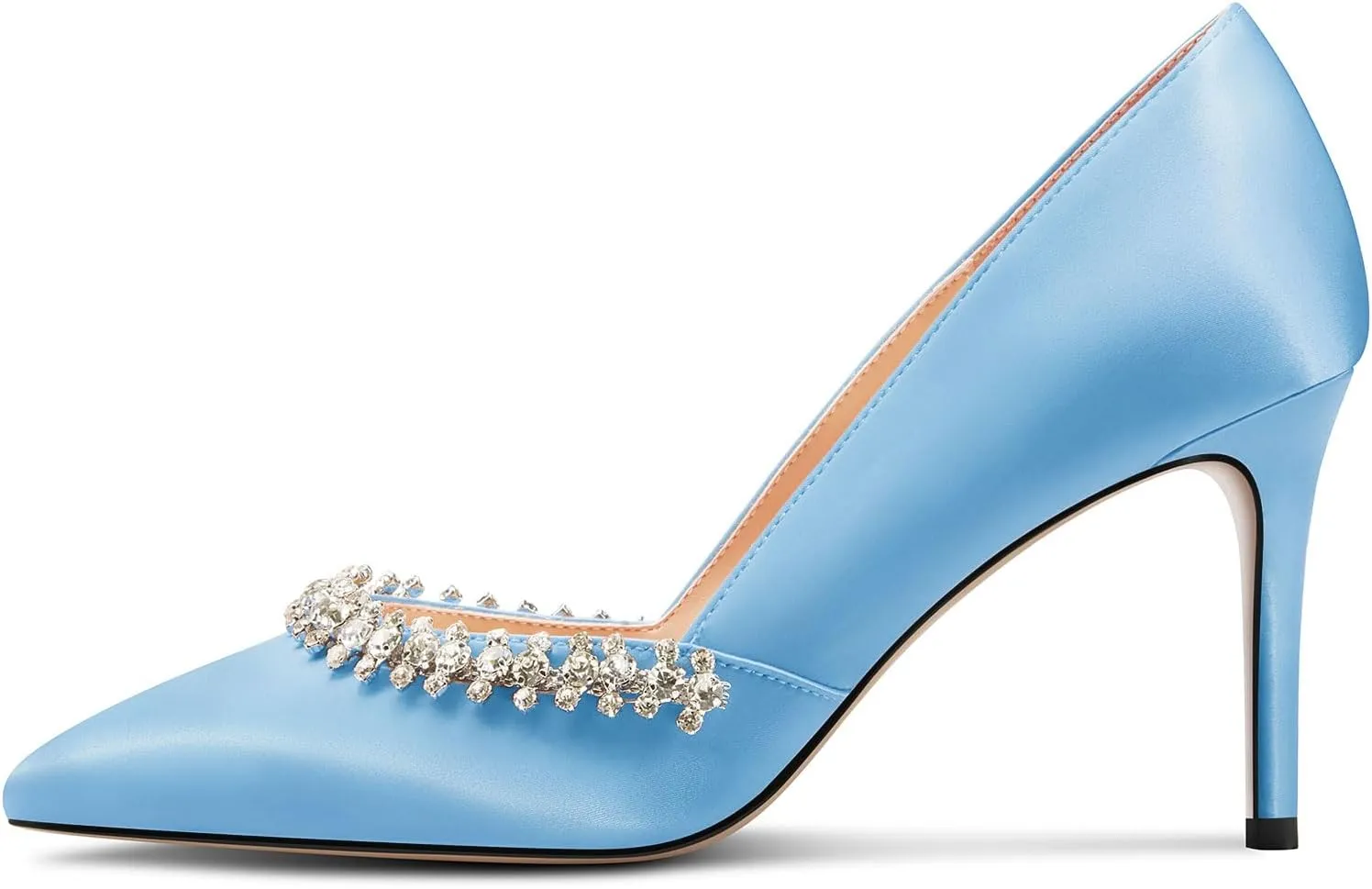 DearOnly Womens Mid Stiletto Heel Close Pointed Toe Slip-on Pumps Glitter Rhinestone Crystal Wedding Prom Shoes 3.2 Inches Heels