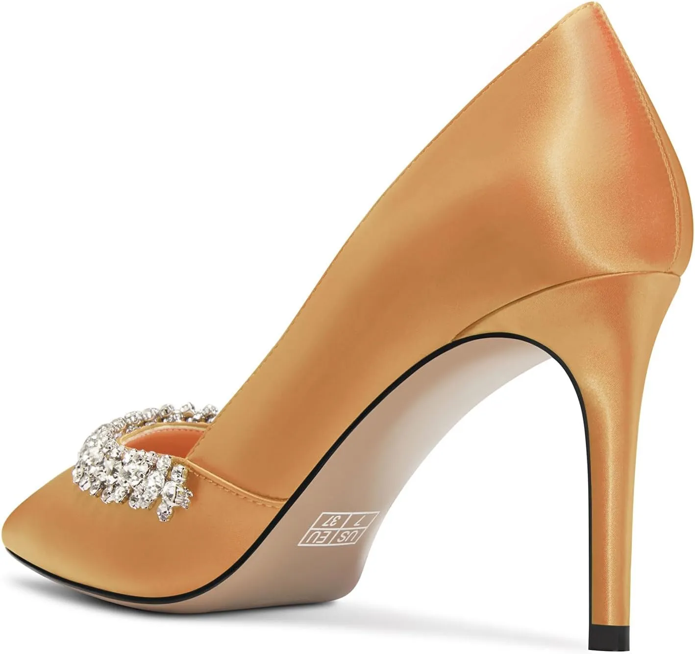 DearOnly Womens Mid Stiletto Heel Close Pointed Toe Slip-on Pumps Glitter Rhinestone Crystal Wedding Prom Shoes 3.2 Inches Heels