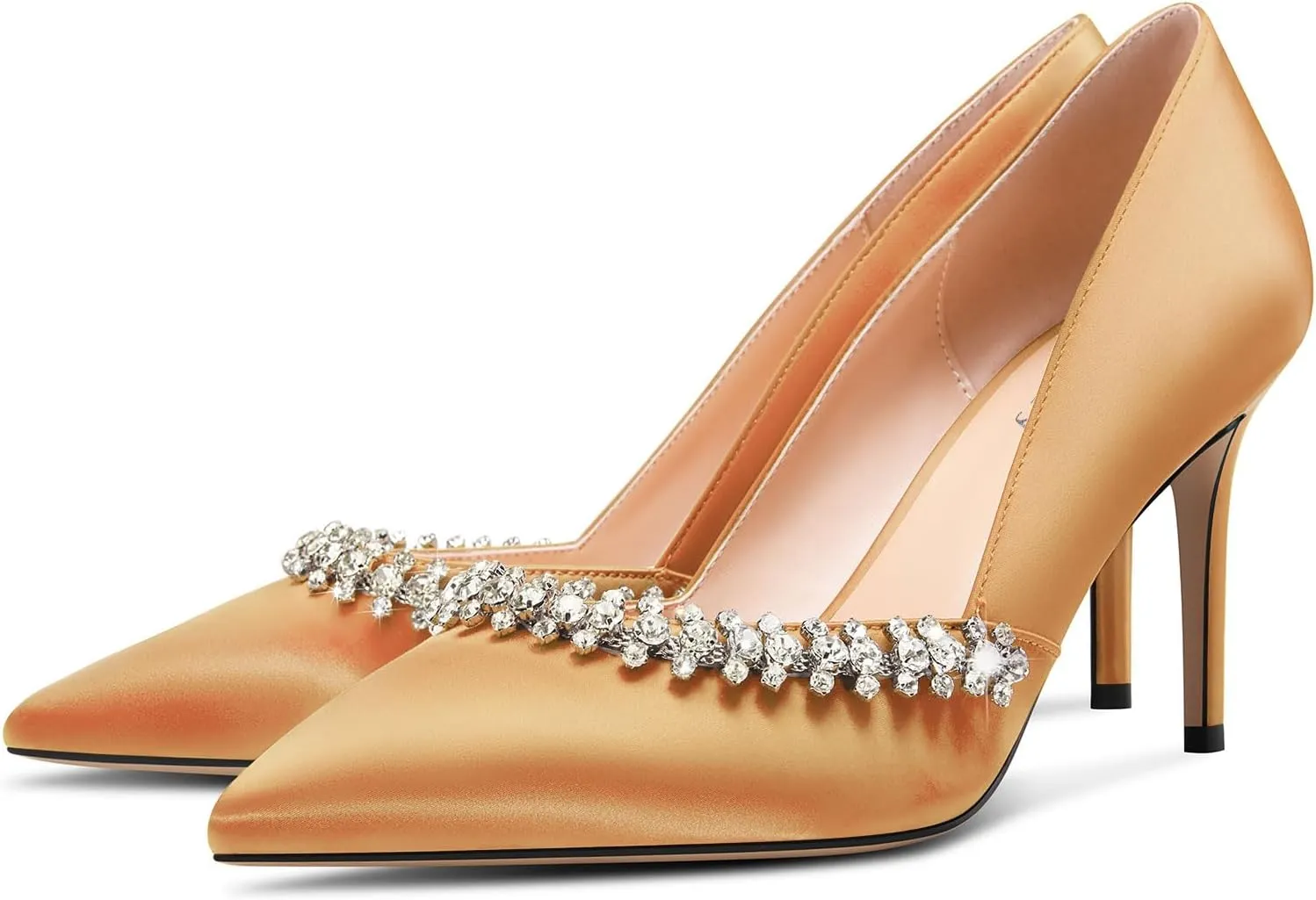 DearOnly Womens Mid Stiletto Heel Close Pointed Toe Slip-on Pumps Glitter Rhinestone Crystal Wedding Prom Shoes 3.2 Inches Heels