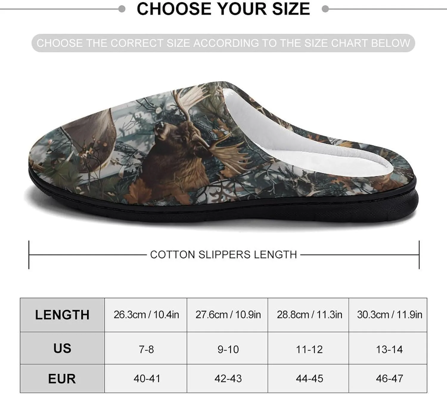 Deer Camouflage Hunting Men's Memory Foam Slippers Comfort Closed Toe Slip On House Shoes Indoor