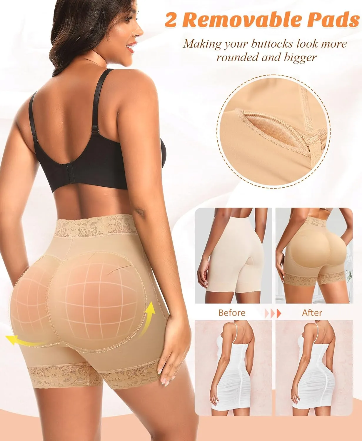 DERCA Padded Underwear for Women Butt Lifting Shapewear Booty Pads Hip Enhancer Lace Boyshorts