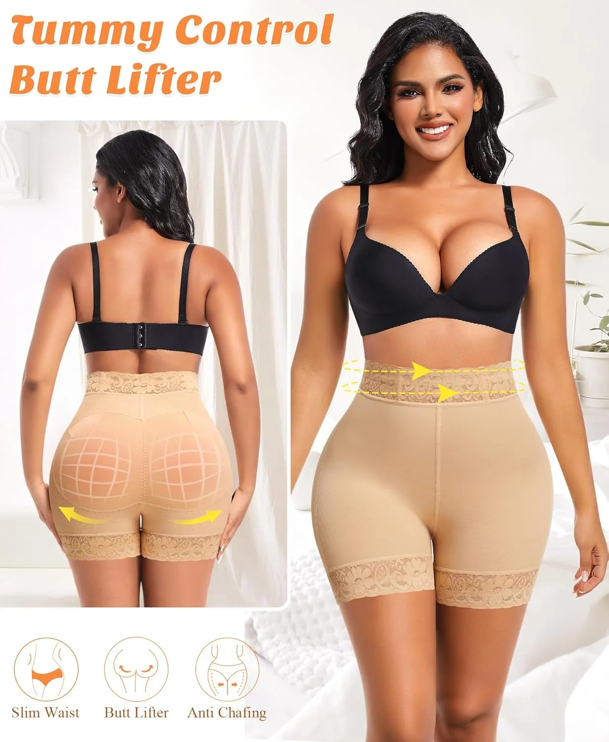 DERCA Padded Underwear for Women Butt Lifting Shapewear Booty Pads Hip Enhancer Lace Boyshorts