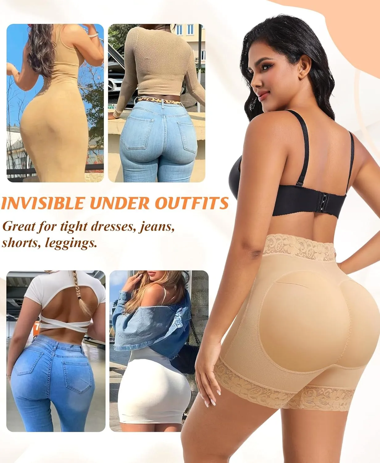 DERCA Padded Underwear for Women Butt Lifting Shapewear Booty Pads Hip Enhancer Lace Boyshorts