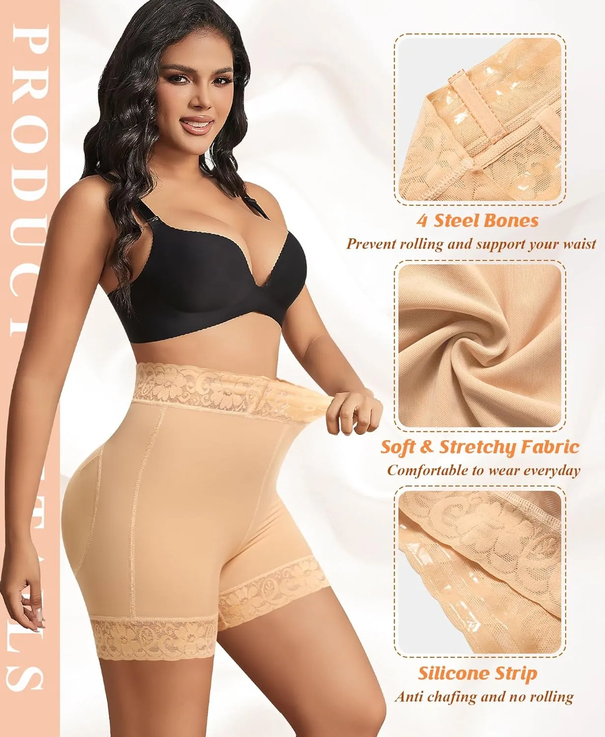 DERCA Padded Underwear for Women Butt Lifting Shapewear Booty Pads Hip Enhancer Lace Boyshorts