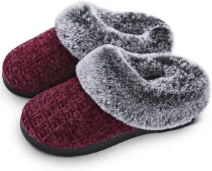 DL Women's Memory Foam Moccasin Slippers Micro Suede with Breathable Faux Fur Lining Slip On House Shoes Micro Indoor & Outdoor