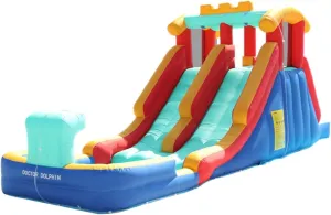 Doctor Dolphin Bounce House Inflatable Water Slide with Pool for Big Kids,Water Slides for Kids Backyard, Inflatable Water Park Double Slide