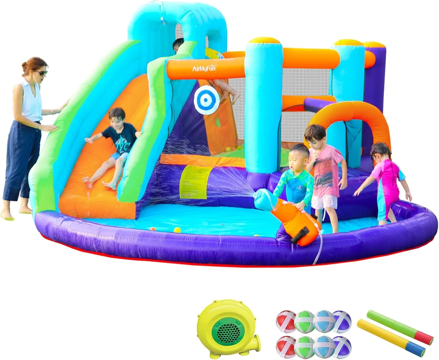 Doctor Dolphin Inflatable Water Slide Bounce House, Inflatable Bounce House for Big Kids, Water Slide for Kids Backyard, Inflatable Water Park Bouncy House with Blower for Outdoor