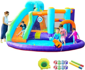Doctor Dolphin Inflatable Water Slide Bounce House, Inflatable Bounce House for Big Kids, Water Slide for Kids Backyard, Inflatable Water Park Bouncy House with Blower for Outdoor