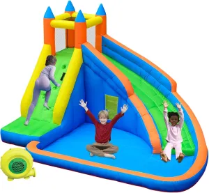 Doctor Dolphin Inflatable Water Slide,Giant Water Slides for Kids Backyard with Climbing Wall Plash Pool, Water Bounce House with Slide, Inflatable Water Park with Air Blower for Outdoor