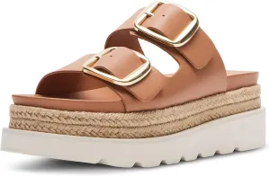 DOEYG Raffia Platform Wedges Sandals for Women Summer Beach Slide Sandals Comfortable Casual Woven Straw Crochet Open Toe Flatform Sandal