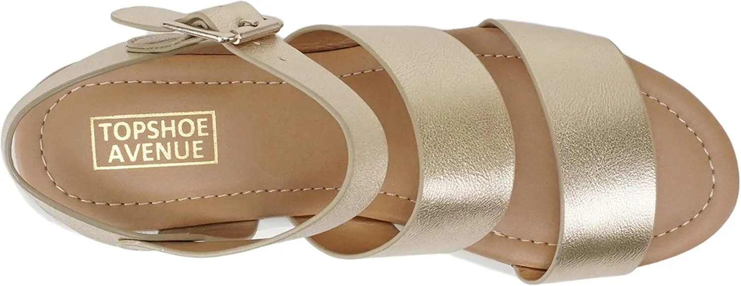 Donna ~ Women Open Toe Two Bands Lug sole Fashion Block Heel Sandals with Adjustable Ankle Strap