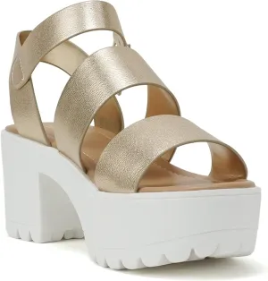 Donna ~ Women Open Toe Two Bands Lug sole Fashion Block Heel Sandals with Adjustable Ankle Strap
