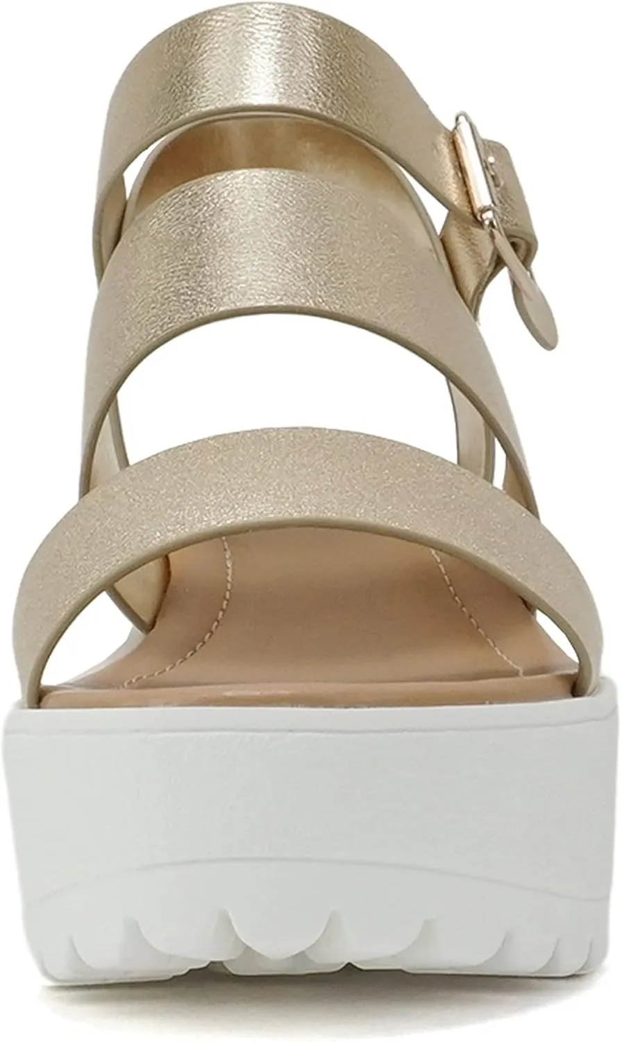Donna ~ Women Open Toe Two Bands Lug sole Fashion Block Heel Sandals with Adjustable Ankle Strap
