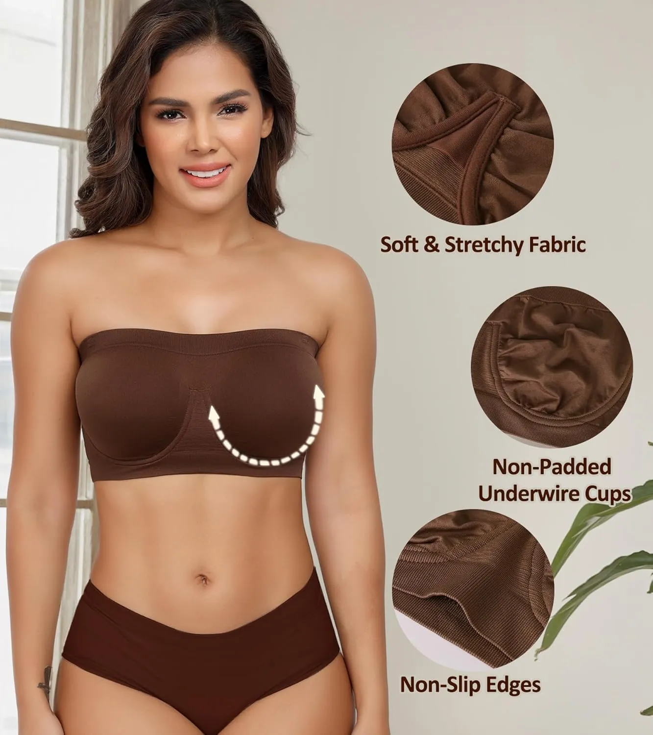 DotVol Women's Underwire Bralette Non Padded Bandeau Tube Top Multiway Bra