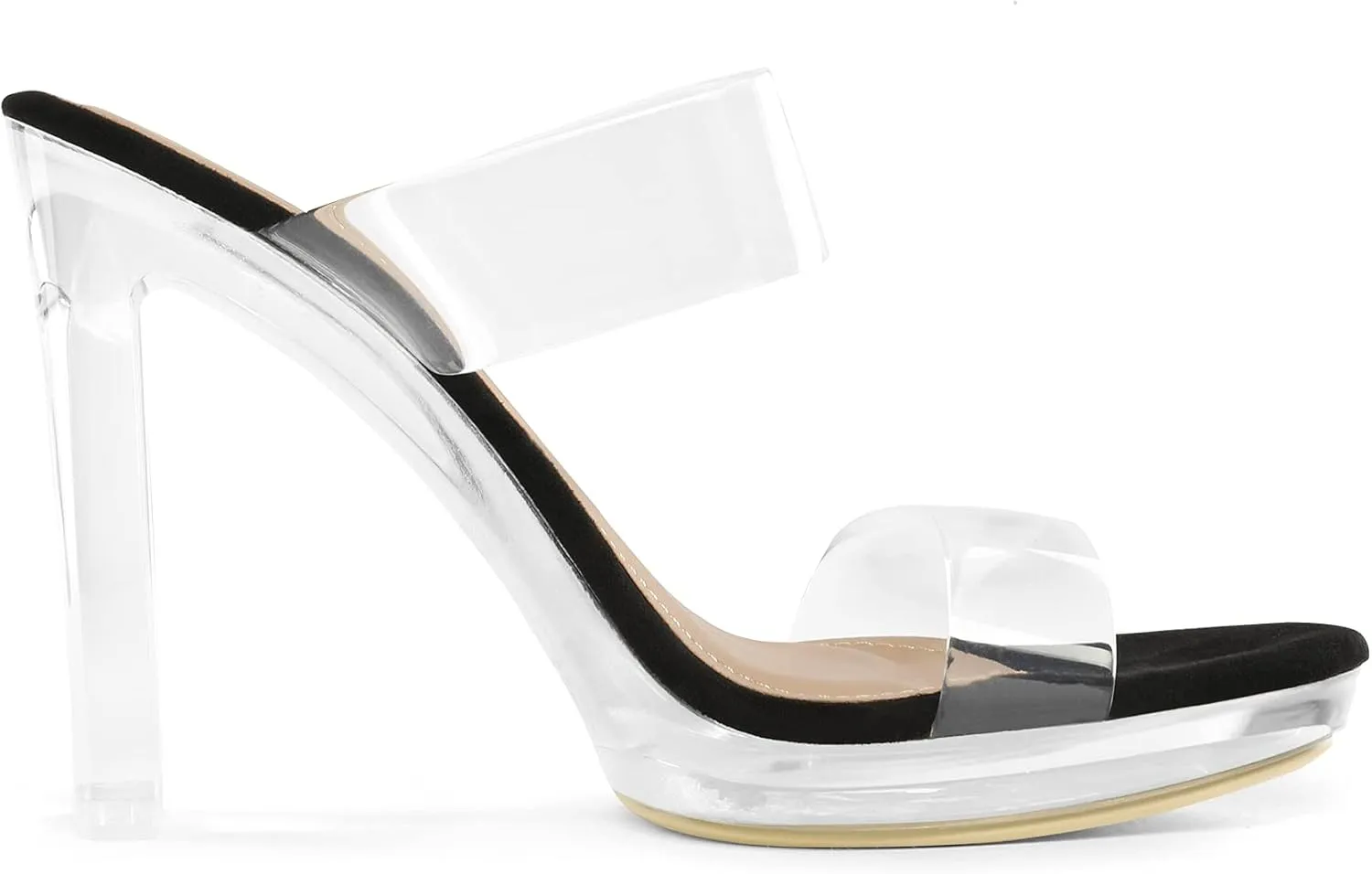 DREAM PAIRS Women's Clear Two Strap Open Toe High Block Chunky Slip on Dress Heel Sandals
