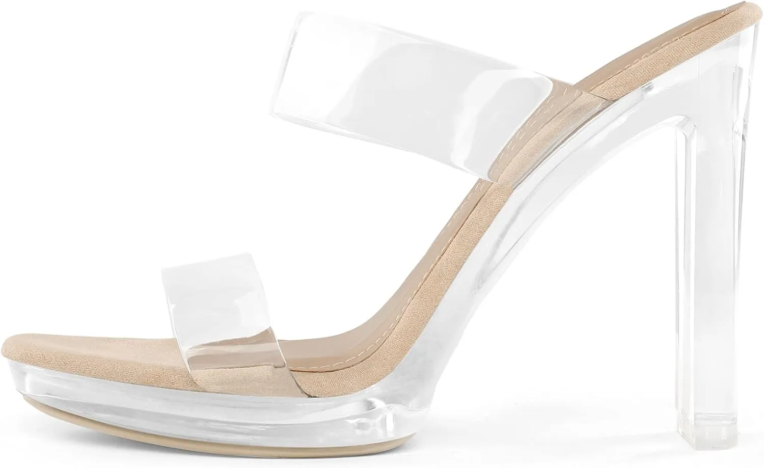 DREAM PAIRS Women's Clear Two Strap Open Toe High Block Chunky Slip on Dress Heel Sandals