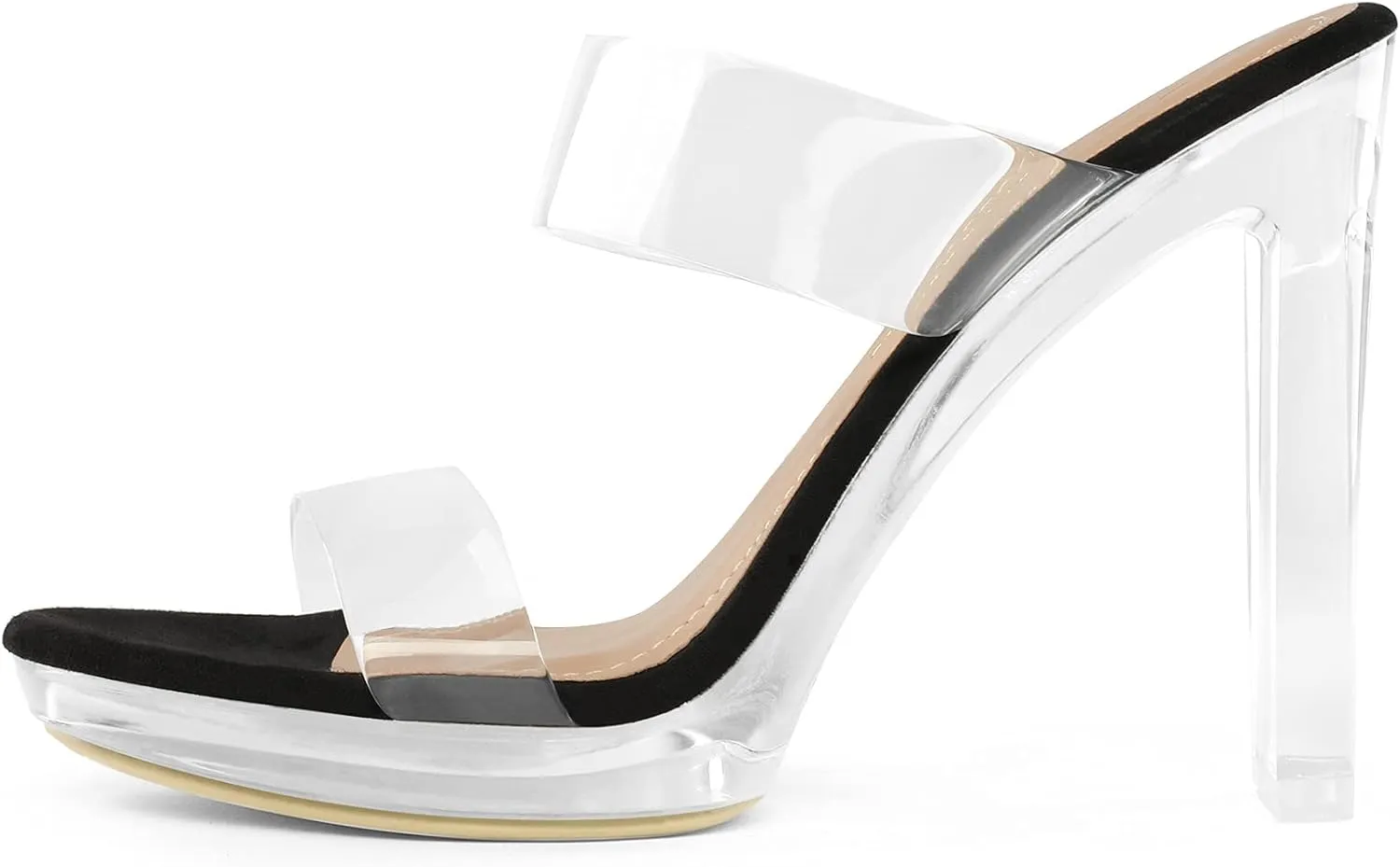 DREAM PAIRS Women's Clear Two Strap Open Toe High Block Chunky Slip on Dress Heel Sandals
