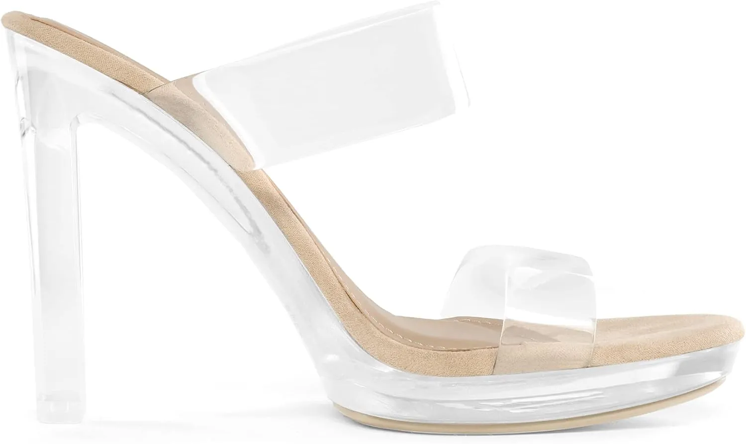 DREAM PAIRS Women's Clear Two Strap Open Toe High Block Chunky Slip on Dress Heel Sandals