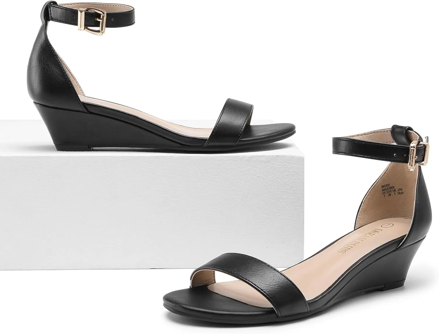 DREAM PAIRS Women's Ingrid Ankle Strap Low Wedge Sandal