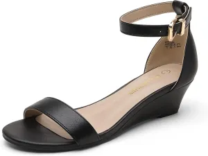 DREAM PAIRS Women's Ingrid Ankle Strap Low Wedge Sandal