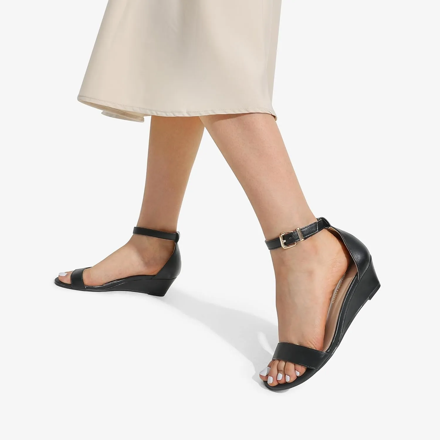 DREAM PAIRS Women's Ingrid Ankle Strap Low Wedge Sandal