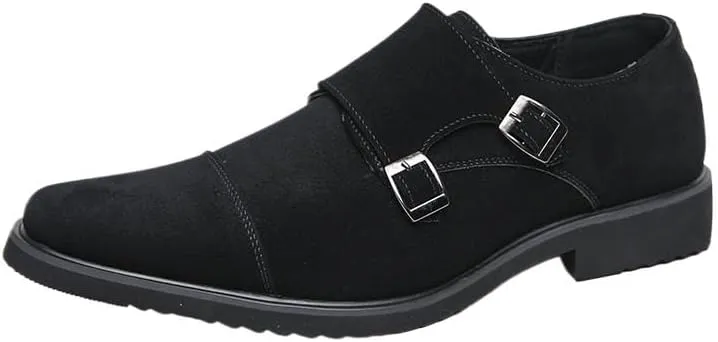Dress Oxford for Men Slip On Frosted Suede Double Buckle Dress Monk Shoes New Handmade Slip On Oxford Shoes Low Top Non Slip Walking