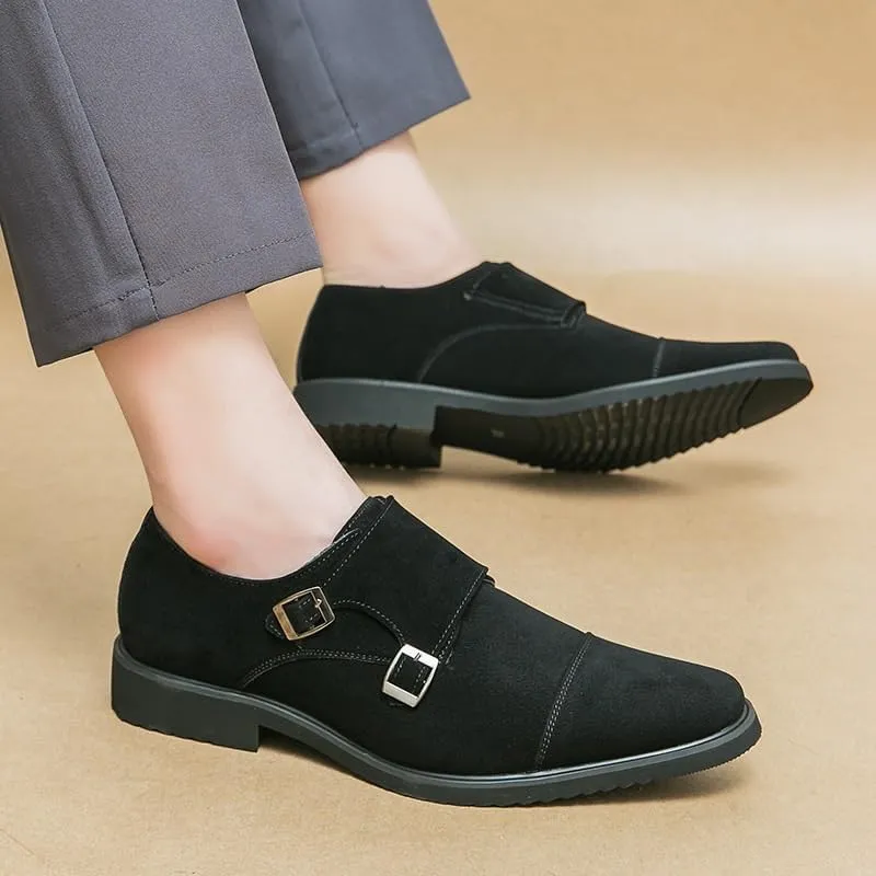 Dress Oxford for Men Slip On Frosted Suede Double Buckle Dress Monk Shoes New Handmade Slip On Oxford Shoes Low Top Non Slip Walking