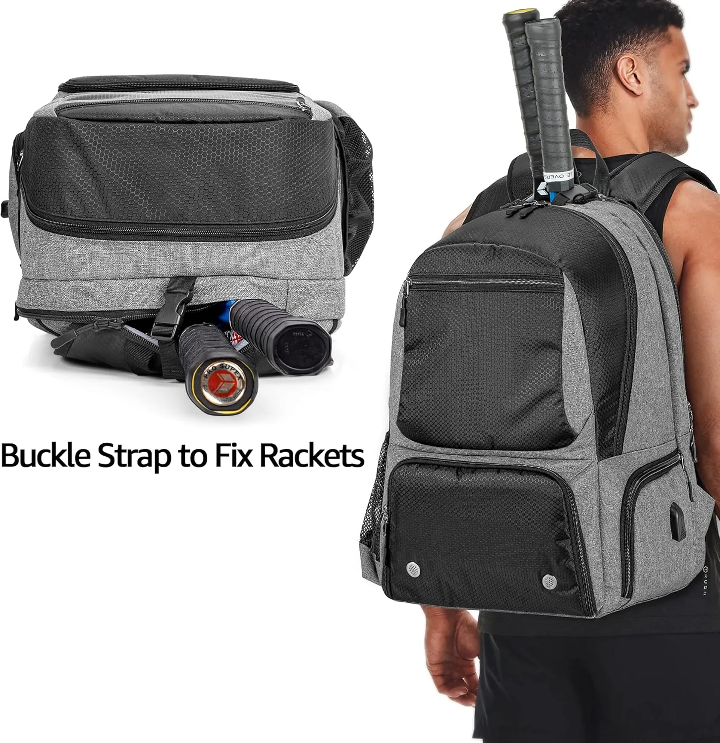 DSLEAF Tennis Backpack for 2 Rackets, Tennis Bag for Men/Women with Separate Shoe Space Hold A Pair of Shoes Up to US Mens 12and Multi-Pockets for Accessories