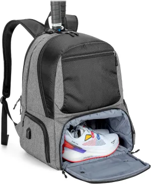 DSLEAF Tennis Backpack for 2 Rackets, Tennis Bag for Men/Women with Separate Shoe Space Hold A Pair of Shoes Up to US Mens 12and Multi-Pockets for Accessories