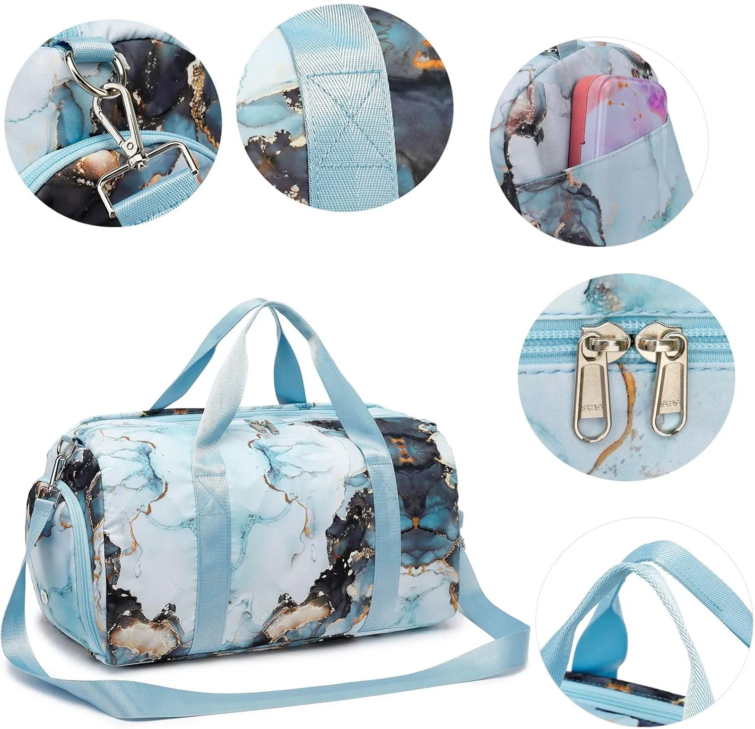 Duffle Bag for Gym Sports Women Girls Workout Travel Bag Weekender with Shoe Compartment and Wet Pocket
