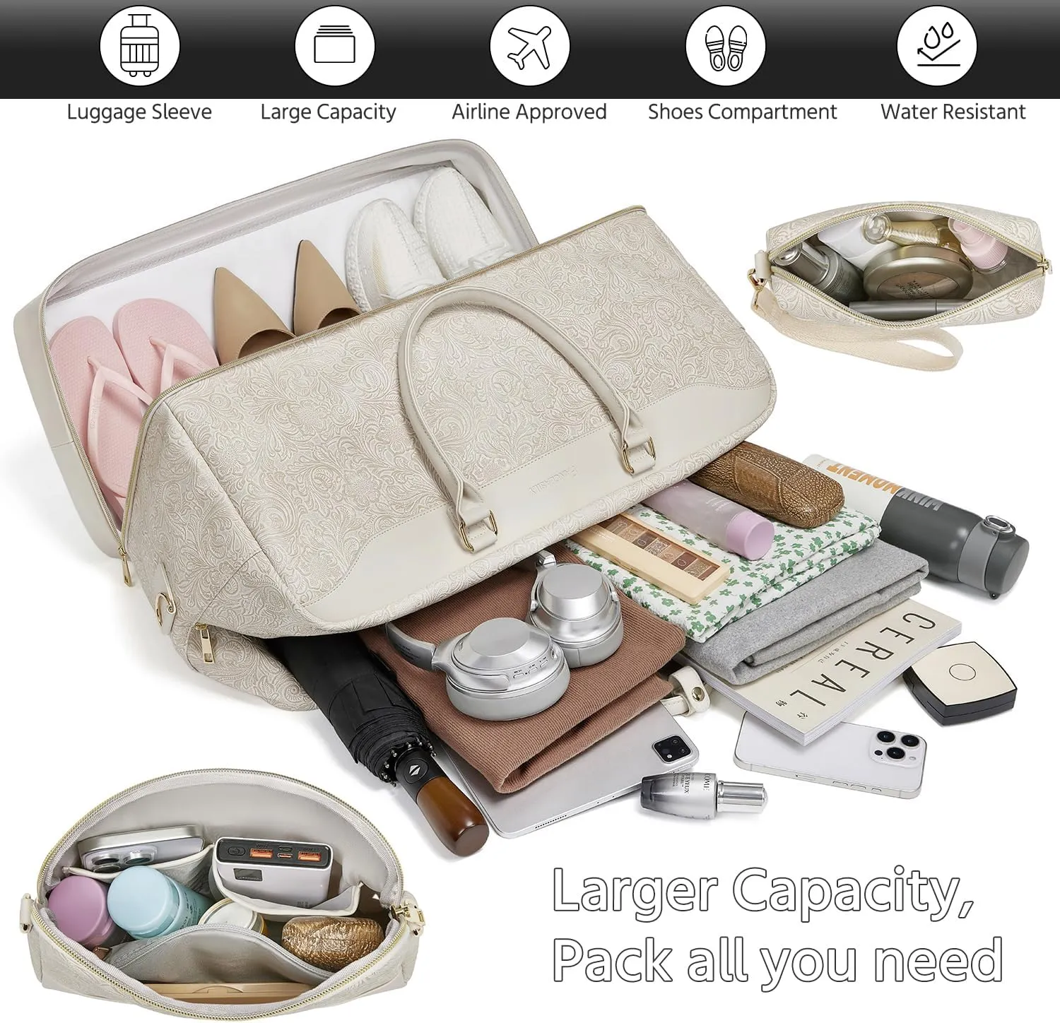 Duffle Bag for Travel,Weekender Bags for Women with Toiletry Bag,Carry On Overnight Bag,40L Gym Bags for Women,Personal Item Travel Bag with Shoe Compartment