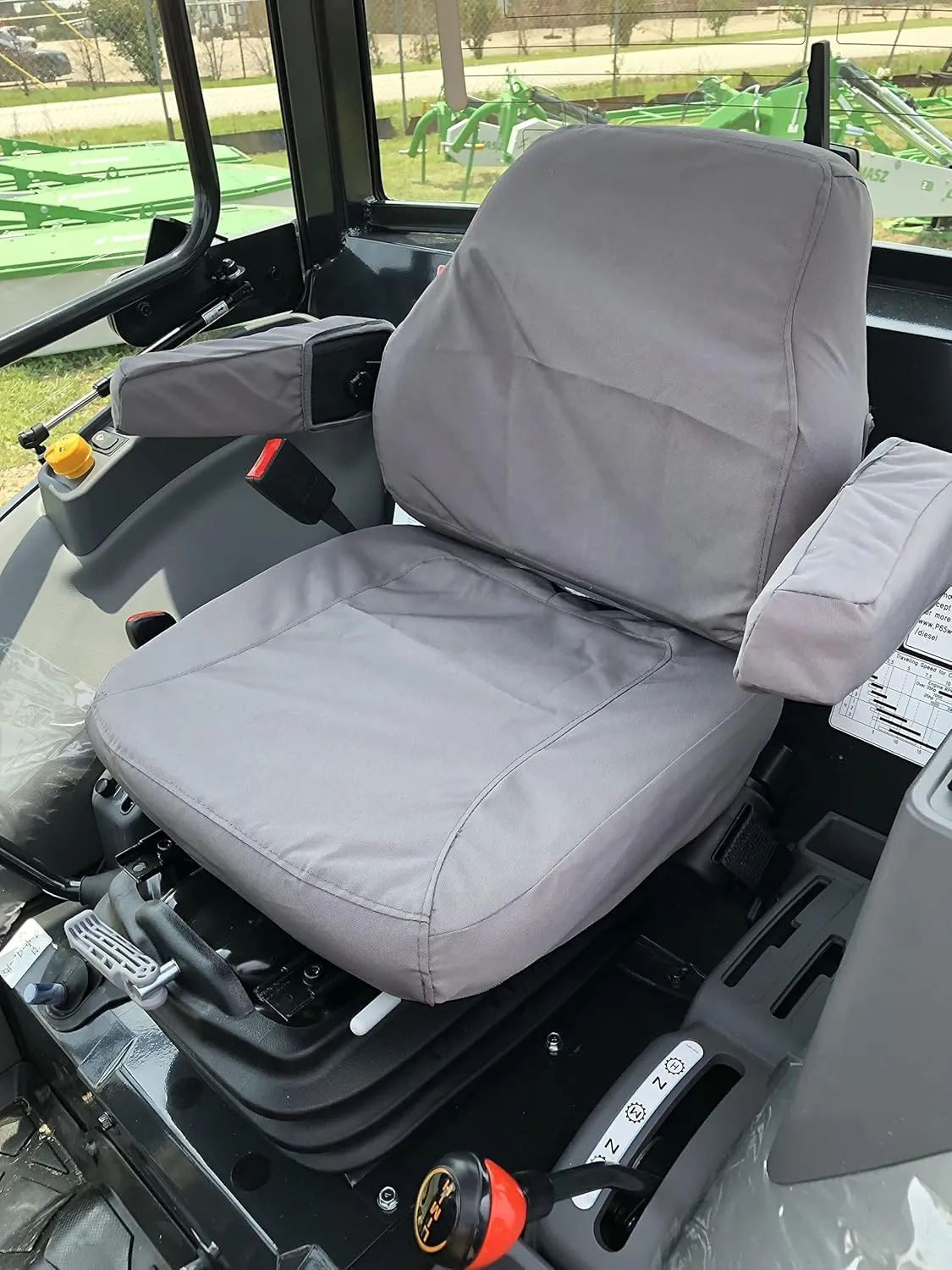 Durafit Seat Covers, Compatible with KIOTI CK,DK and NS Series CAB Tractor ONLY, Grammar Suspension seat. Two Piece Vinyl seat, with ARMREST. Gray Waterproof Endura.