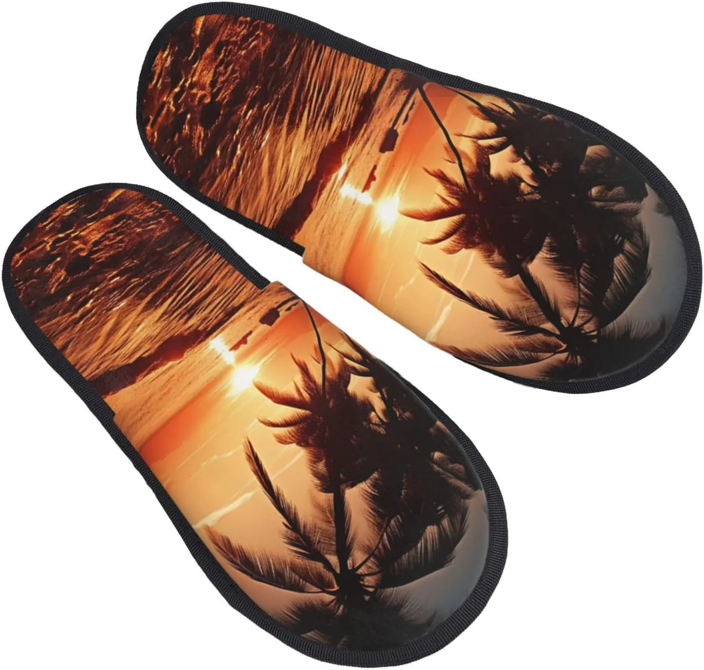 Dusk Tropical Beach Palm Women's Slippers Fuzzy Slip-on Slippers Non-slip House Slippers Warm Cozy Bedroom Shoes Medium
