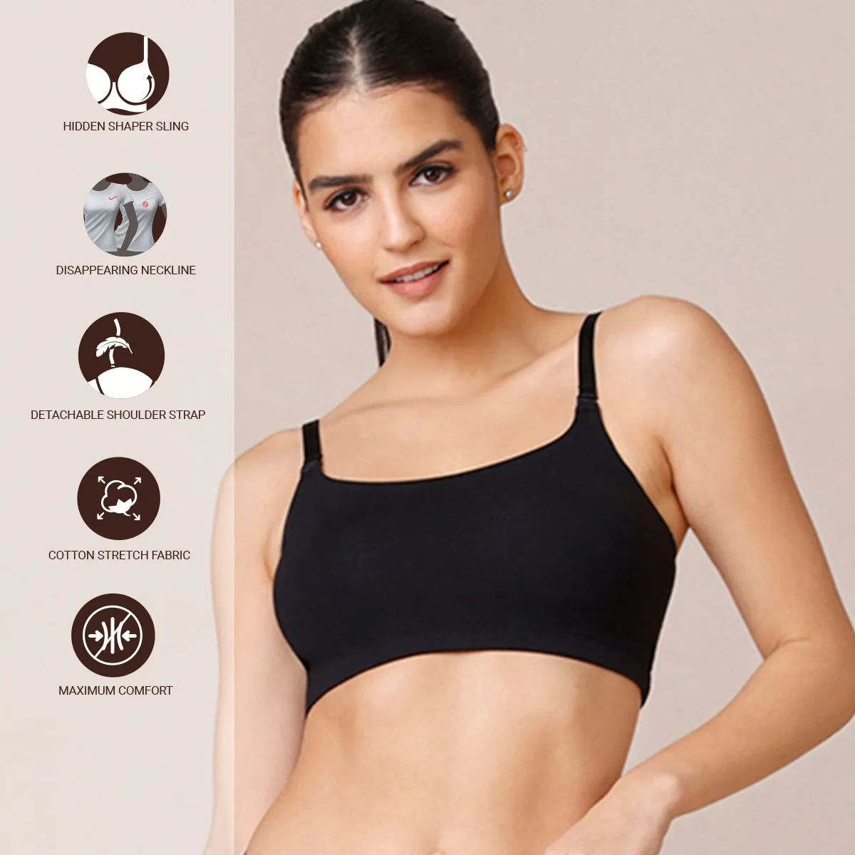 Easy Breezy Slip on Bra PO2-NYB165-Beige and Black