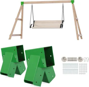 ECOTRIC 2 Pcs A-Frame Swing Set Bracket Heavy Duty Steel Green w/Mounting Hardware (2 Brackets) for 2 (4" x 4") Legs & 1 (4" x 6") Beam