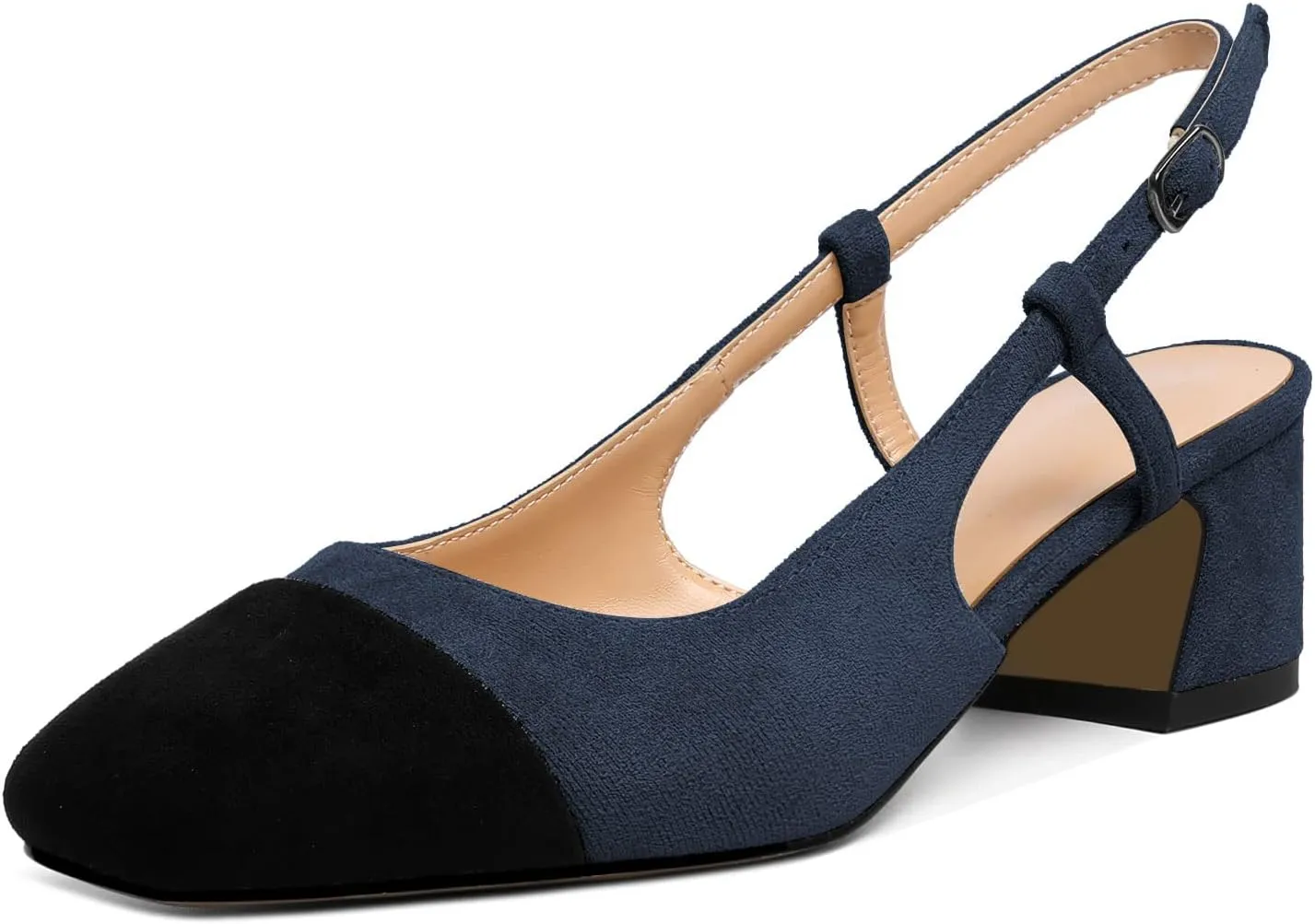 Eldof Women's Slingback Heels Block Pumps Shoes with Square Toe Slip on Heels 2 Inches for Casual Work Daily Life Party