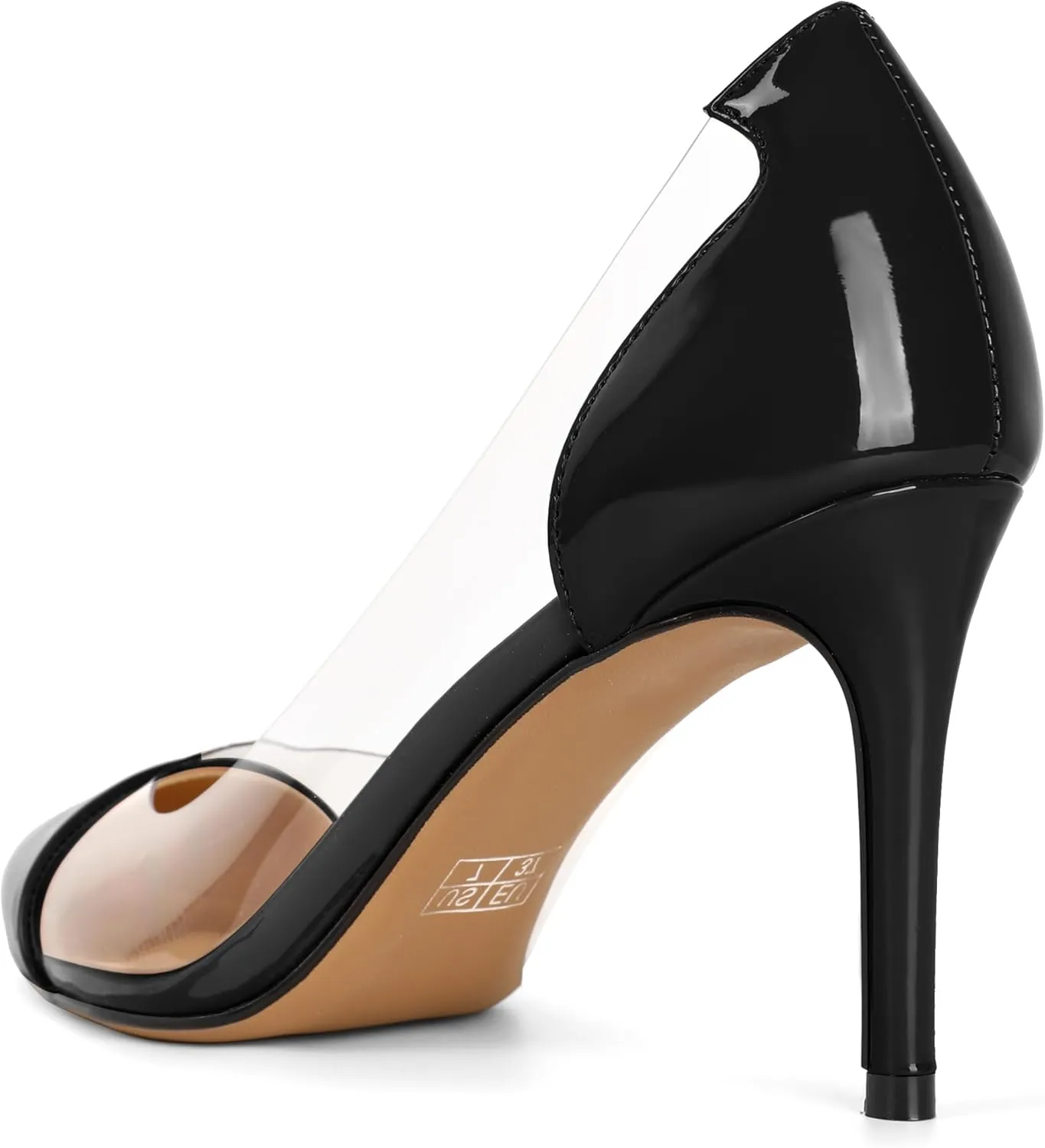 Eldof Women's Stilettos Pumps Pointed Toe Clear Transparent PVC Vamp High Heels Slip on 3 Inch Wedding Dressy Work Shoes