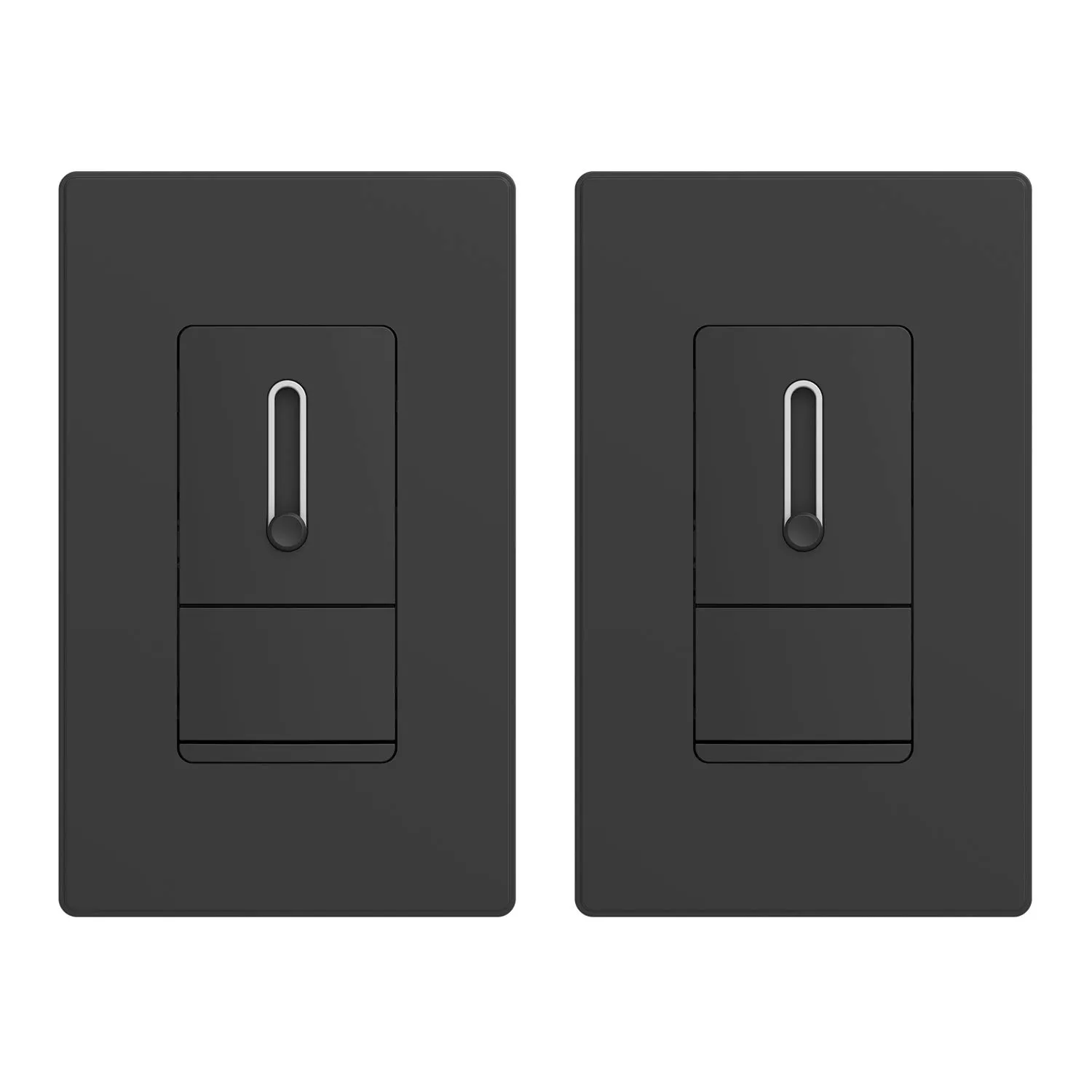 ELEGRP Slide Dimmer Switch for Dimmable LED, CFL and Incandescent Light Lamp Bulbs, Single Pole or 3-Way, Full Control with Preset, Rocker Paddle, Wall Plate Included, UL Listed (2 Pack, Matte Black)