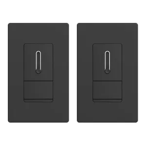 ELEGRP Slide Dimmer Switch for Dimmable LED, CFL and Incandescent Light Lamp Bulbs, Single Pole or 3-Way, Full Control with Preset, Rocker Paddle, Wall Plate Included, UL Listed (2 Pack, Matte Black)