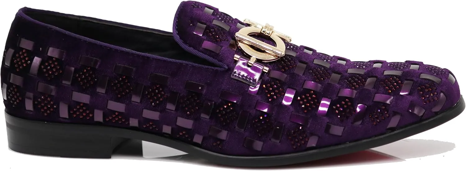 Enzo Romeo UTA Men's Fashion Rhinestone Glitter Buckle Slip On Dress Shoes