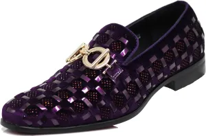 Enzo Romeo UTA Men's Fashion Rhinestone Glitter Buckle Slip On Dress Shoes