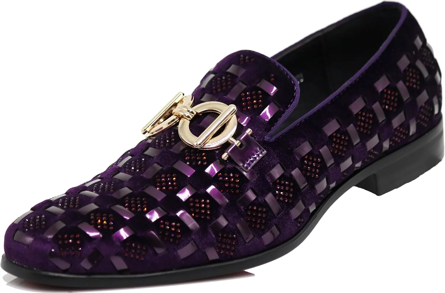 Enzo Romeo UTA Men's Fashion Rhinestone Glitter Buckle Slip On Dress Shoes