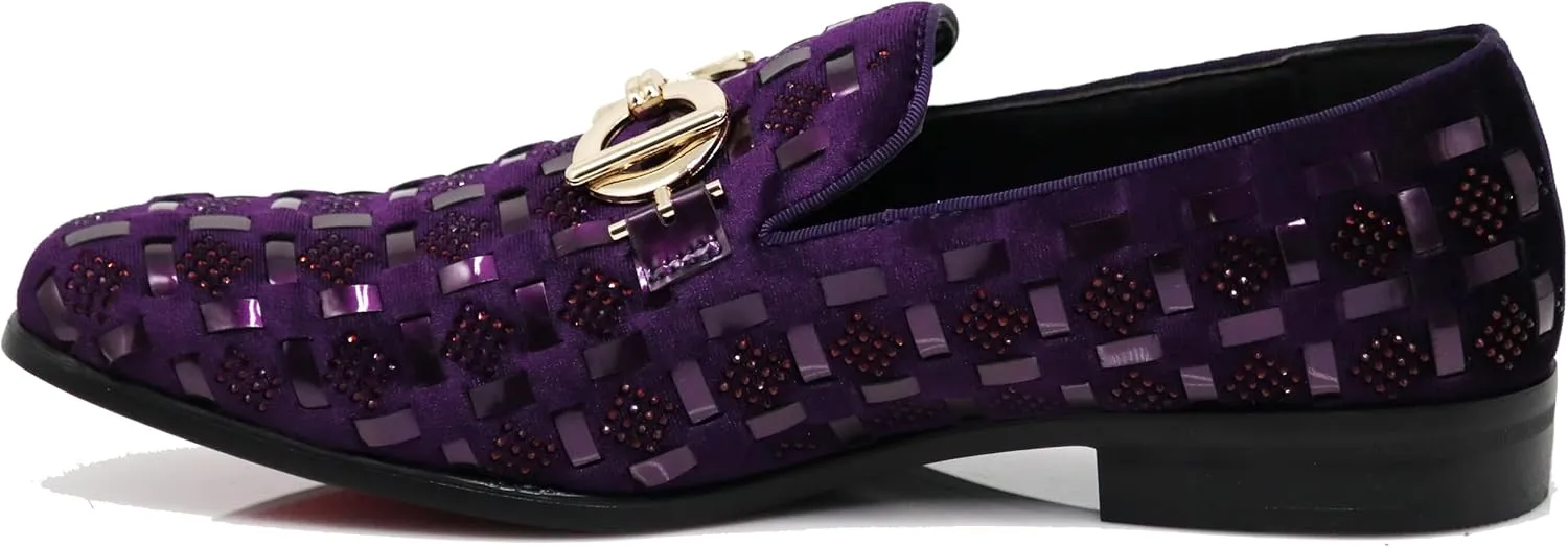 Enzo Romeo UTA Men's Fashion Rhinestone Glitter Buckle Slip On Dress Shoes