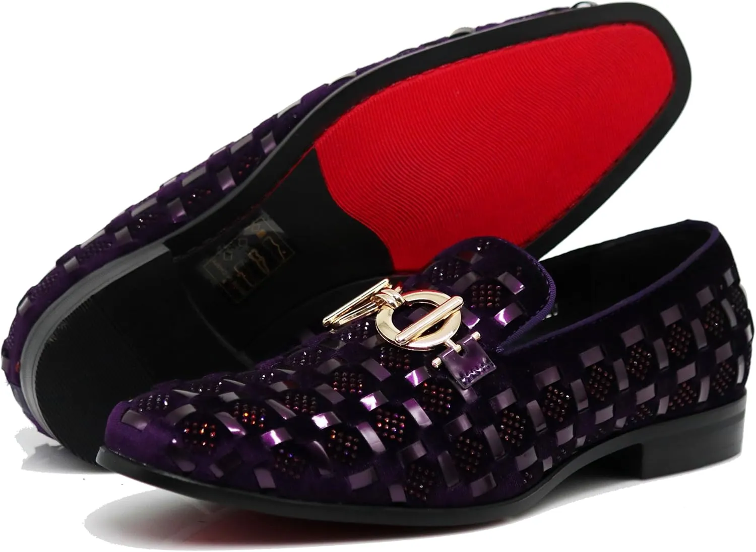Enzo Romeo UTA Men's Fashion Rhinestone Glitter Buckle Slip On Dress Shoes