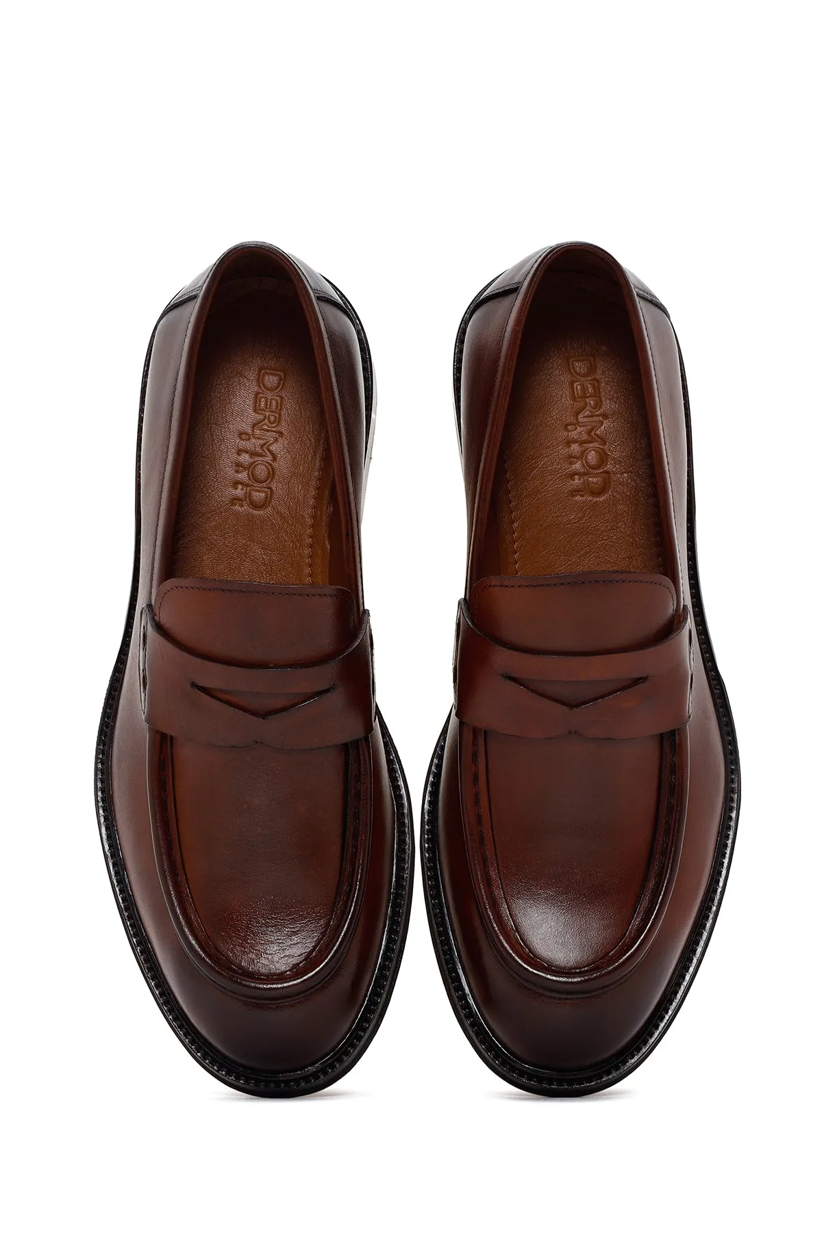 Erkek Kahverengi Deri Klasik Loafer