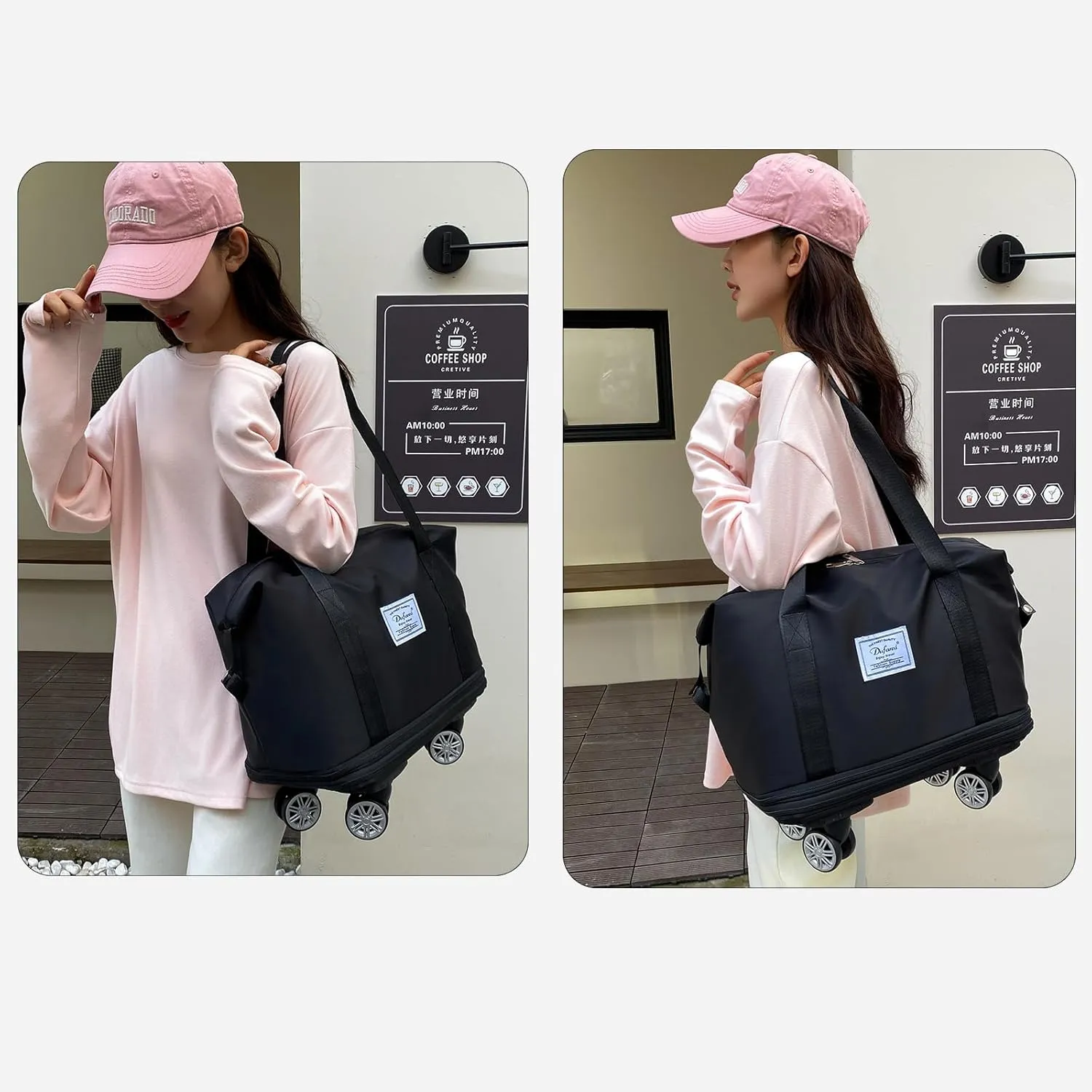 Expandable Large Capacity Weekender and Gym Tote for Women: Versatile Travel Duffel with Detachable Wheels and Dry-Wet Separation, Water-Resistant - Ideal Carry On Bag