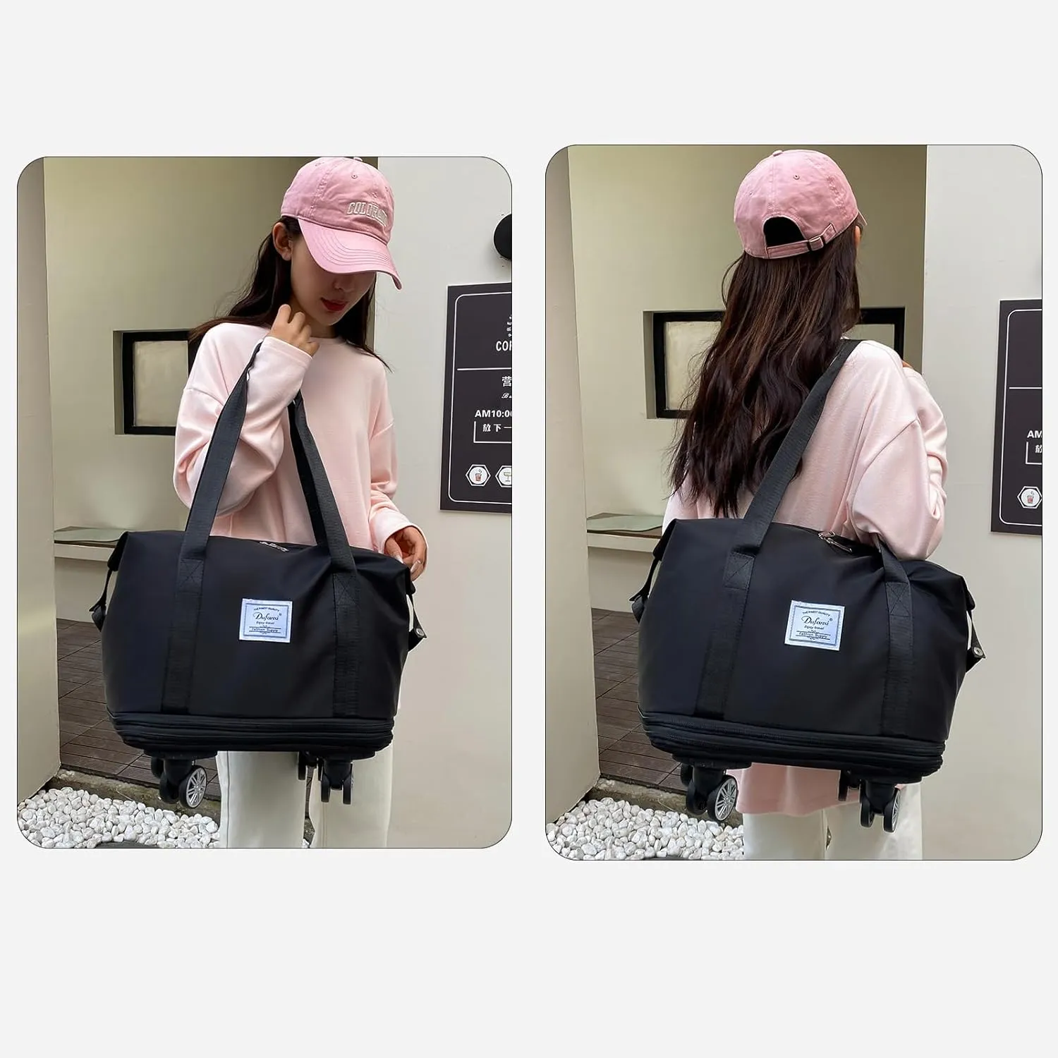 Expandable Large Capacity Weekender and Gym Tote for Women: Versatile Travel Duffel with Detachable Wheels and Dry-Wet Separation, Water-Resistant - Ideal Carry On Bag